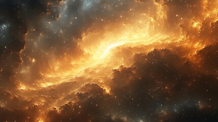 Obraz premium A vibrant cosmic scene featuring glowing clouds of gas and dust, illuminated by brilliant stars, creating an awe-inspiring view of the universe.