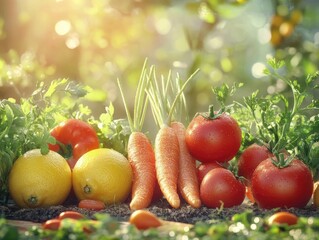 Colorful array of carrots, tomatoes, oranges, and greens at the market.