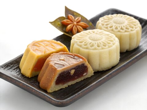 
Japanese dessert kintsuba wagashi, classic serving on a plate, isolated on white background