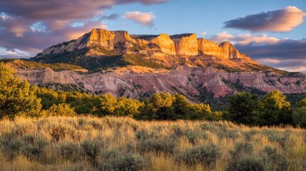 Majestic Mountain Range Sunset Golden Hues Landscape