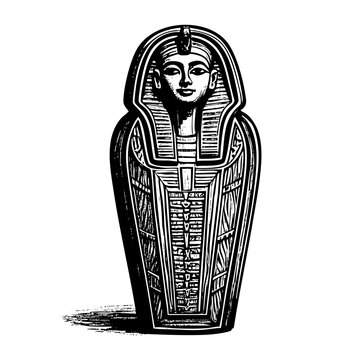 recommend clip art: Egypt pharaoh tomb engraving black and white outline. Scratch board imitation.  illustrated in vintage line art style on a white background.
                    