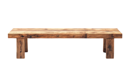 Rustic wooden table with a sturdy design, perfect for dining or workspace. Isolated on a white background for clear visibility.