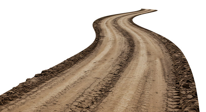 village curved sand or mud road isolated on transparent background . PNG, cutout, or clipping path.