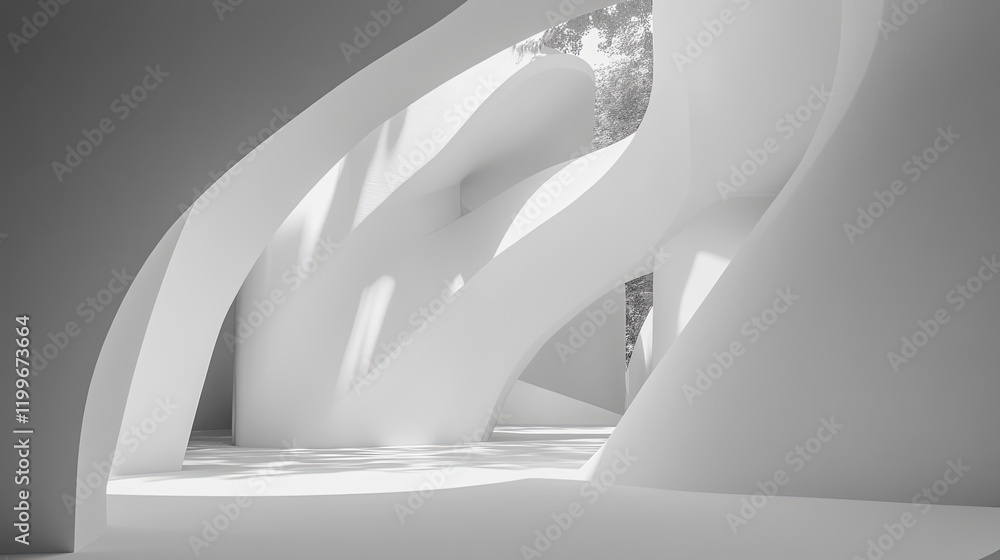 Poster abstract architecture with multiple layers and angles, creating a sense of depth and dynamic energy.