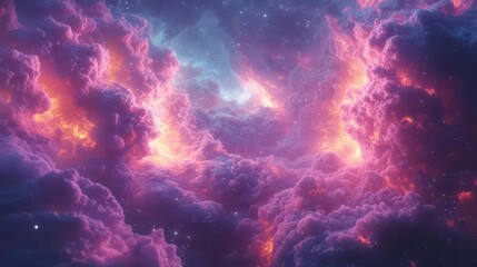 Fototapeta premium A stunning cosmic scene featuring vibrant purple and blue nebula clouds illuminated by starlight, creating a sense of depth and mystery in the universe.