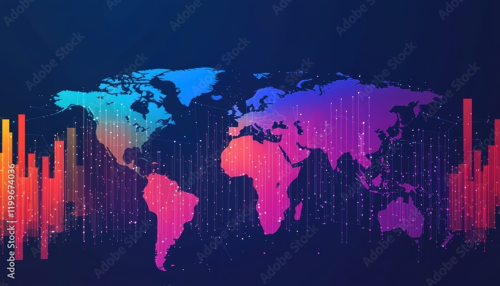 Poster interactive digital visualization of global gdp distribution, with bar graphs and heatmaps highlight