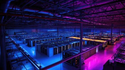 Naklejka premium Illuminated Server Room Data Center Infrastructure