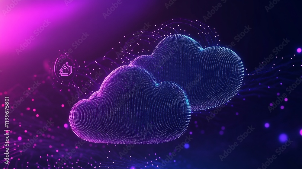 Poster abstract cloud computing concept: digital hearts in a network