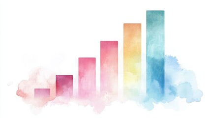 Fototapeta premium A stacked bar chart, data visualization, watercolor effect, soft pastel colors, isolated on white background