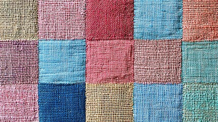 close-up view of a colorful patchwork quilt, highlighting the different fabrics, stitching patterns, and textures. Close-up, pattern, details, textiles 