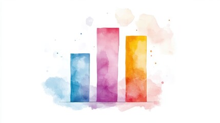 A stacked bar chart, data visualization, watercolor effect, soft pastel colors, isolated on white background