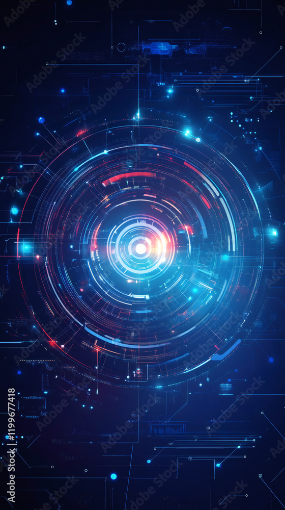 Aufkleber Futuristic glowing hud element rotating on dark background with electronic circuits, ideal for technology and innovation concepts