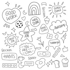 Set of kawaii doodles element planning planner design. Planner and journal vector doodles. stickers for weekly or daily planner 
