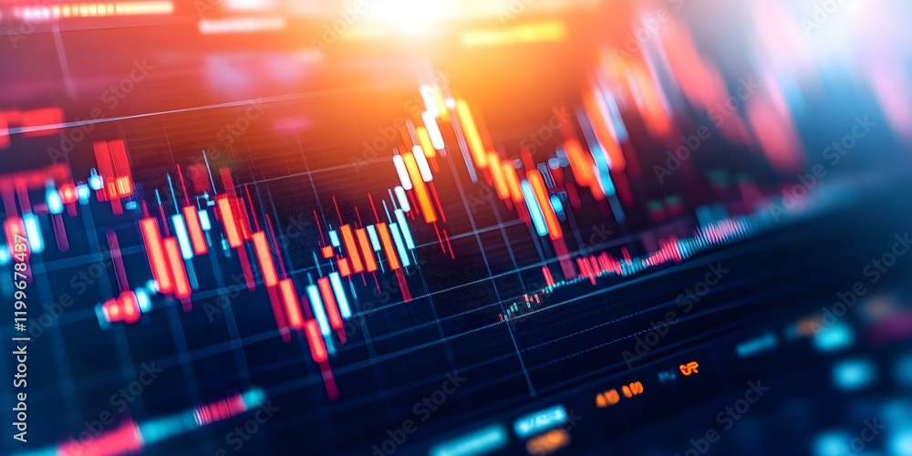 Aufkleber a close-up view of a financial market chart displaying candlestick patterns and price movements over