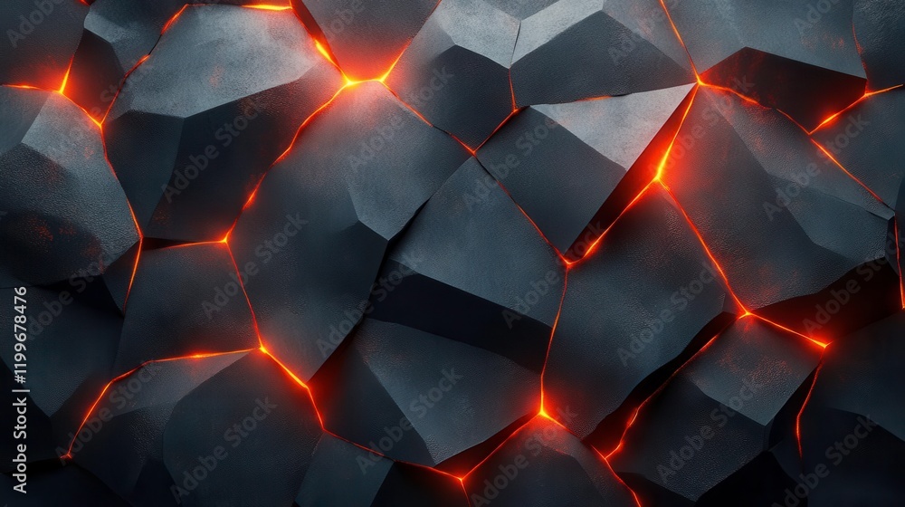 Poster a close-up view of textured volcanic rocks with glowing lava cracks, creating a dramatic and strikin