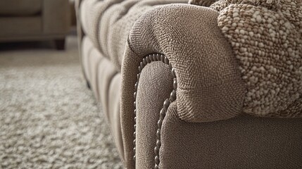 close-up of an upholstery fabric with bold geometric patterns and textured details that create depth. Close-up, pattern, details, textiles 