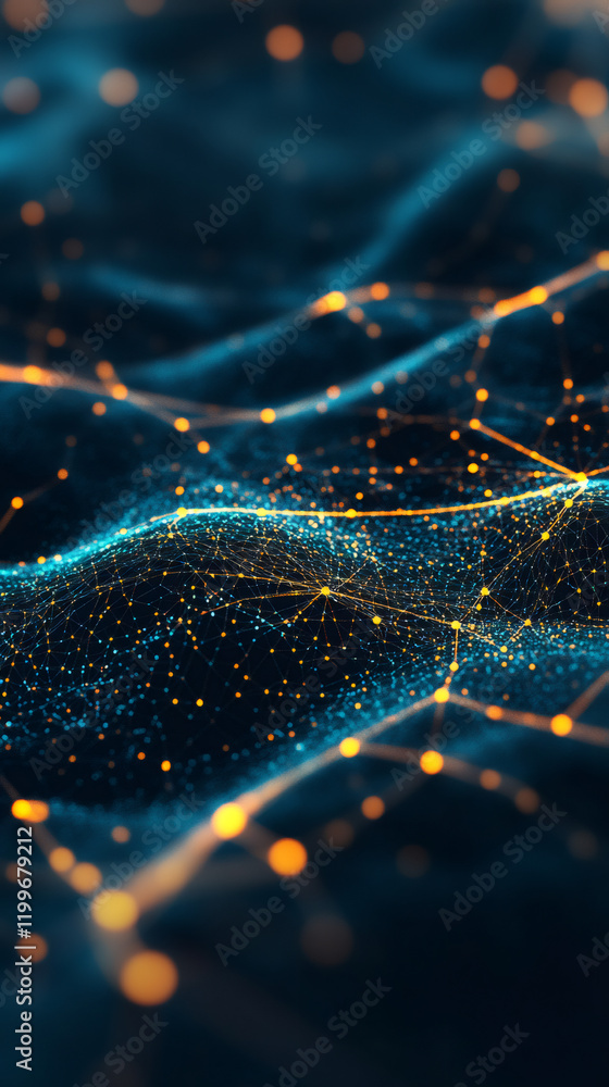 Aufkleber Luminous network grid displaying interconnected digital nodes, symbolizing global communication and data transmission pathways
