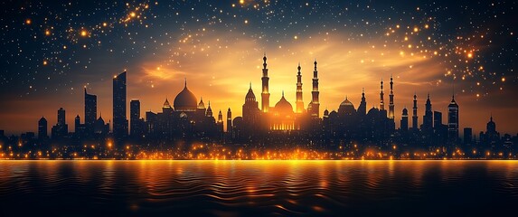 Fototapeta premium Silhouette of the mosque building at sunset