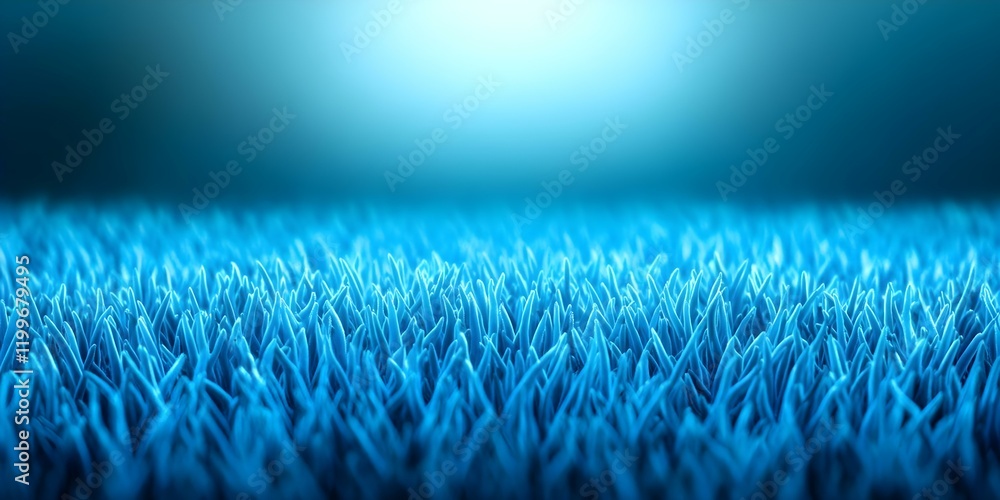 Poster a close-up view of vibrant blue grass-like structures, creating a surreal and artistic landscape wit