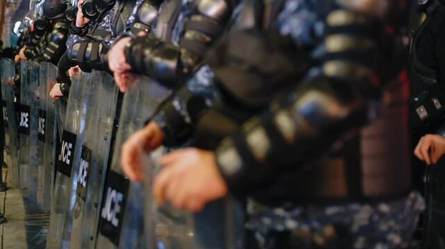 Law Enforcement Personnel Equipped in Riot Gear Tactical Response Specialized Team. Tbilisi. Georgia.