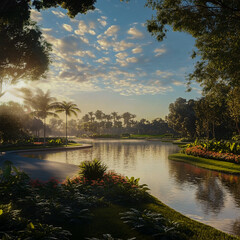 Fototapeta premium Discover the enchanting beauty of Lakes Park, a serene natural oasis