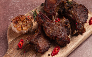 fried veal ribs, with spices, baked in the oven, homemade, no people,