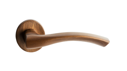 Elegant wooden door handle design, showcasing a smooth finish and stylish curves, isolated on a white background for clear visibility.