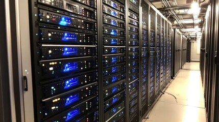 Rows of Server Racks in a Modern Data Center