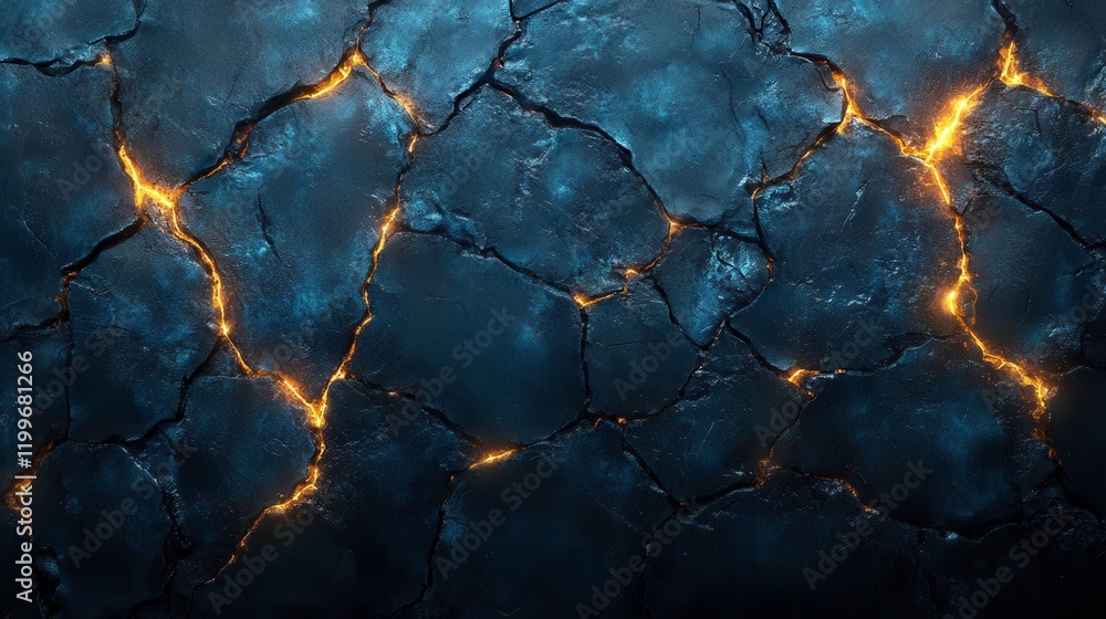 Aufkleber a cracked blue surface illuminated by glowing fissures, creating an intriguing texture with a blend 