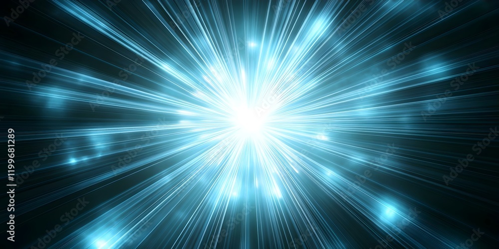 Poster a burst of bright blue light with radiating beams, creating a dynamic and energetic visual effect. c
