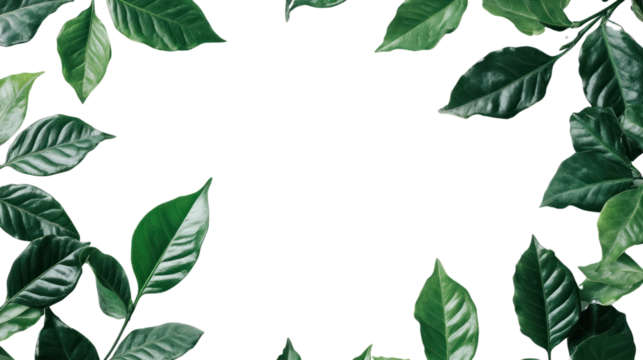 Vibrant green leaves arranged in a circular frame on a black background, creating an elegant botanical composition.