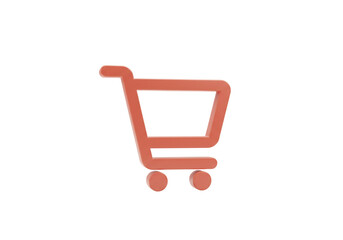 Modern Coral Shopping Cart Icon 3D Render Digital Design Element for Website App E commerce Buy Sale