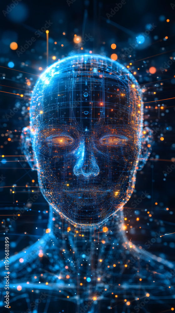 Leinwandbilder digital face made of particles and network connections, symbolizing artificial intelligence, machine
