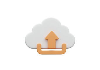 Fototapeta premium Cloud Upload Icon 3D Render White Orange Digital Network Data Storage Technology Web App Clean 