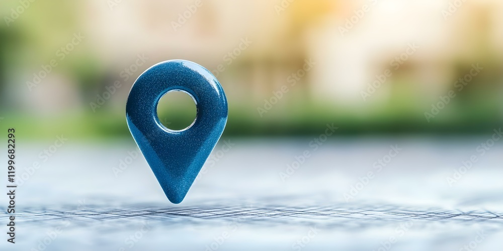Poster a blue location pin symbol, commonly used to indicate a specific point on a map. concept location pi