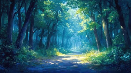 Sunlit Path Through A Lush Green Forest