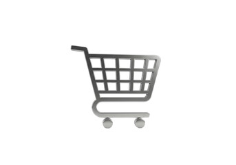 Metallic Shopping Cart Icon 3D Render Silver Online Store Ecommerce buy app sell shiny black market 