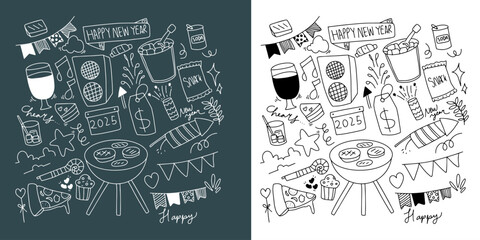 set of popular happy new year doodles element different design stock