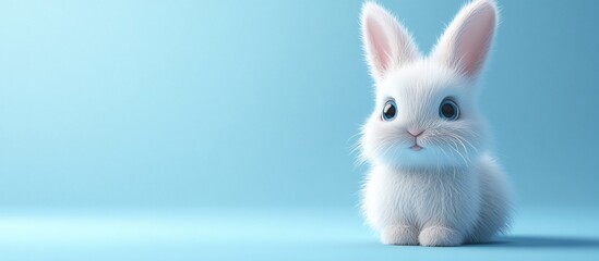 Obraz premium Adorable White Bunny on a Light Blue Background