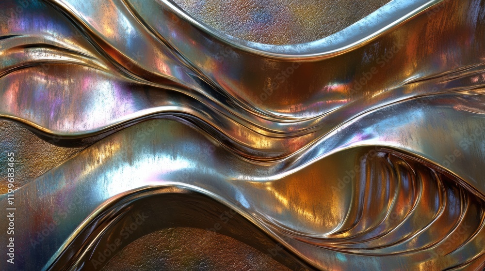 Aufkleber metallic waves pattern with iridescent reflections and textured surface
