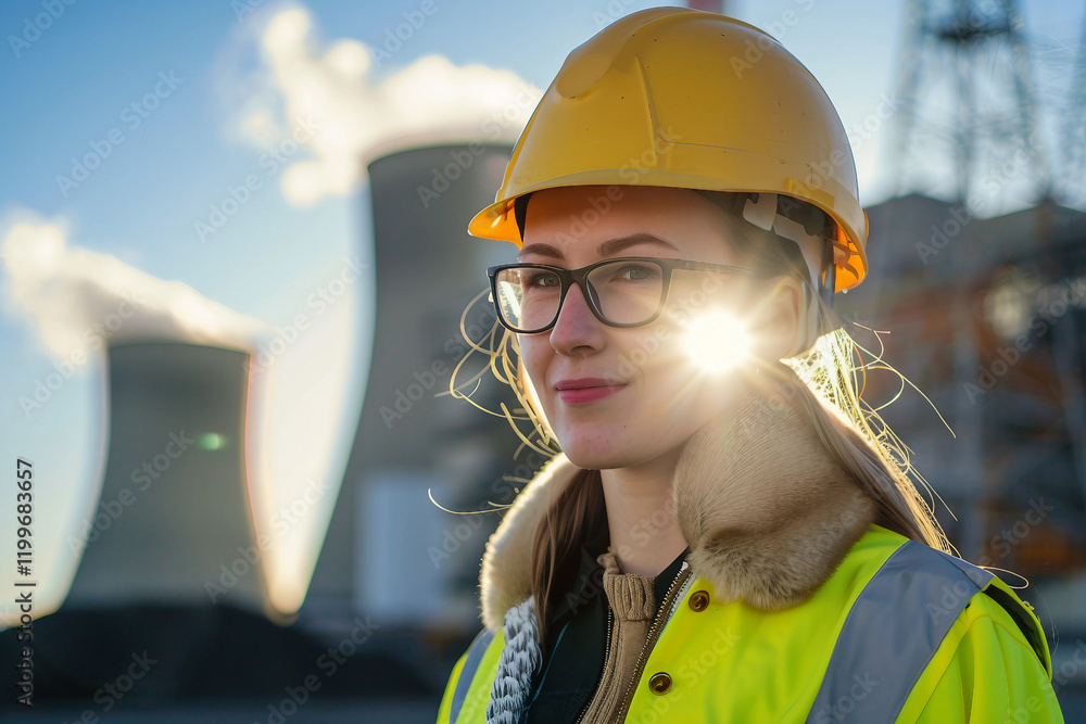 Aufkleber engineer against of a nuclear reactor turbine in industrial setting generative ai