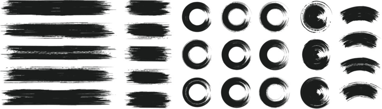 Black brush strock set and white background 