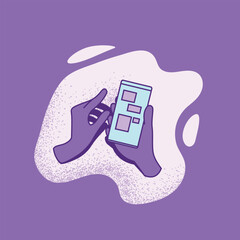 Hand in icon using a smartphone for surfing on web