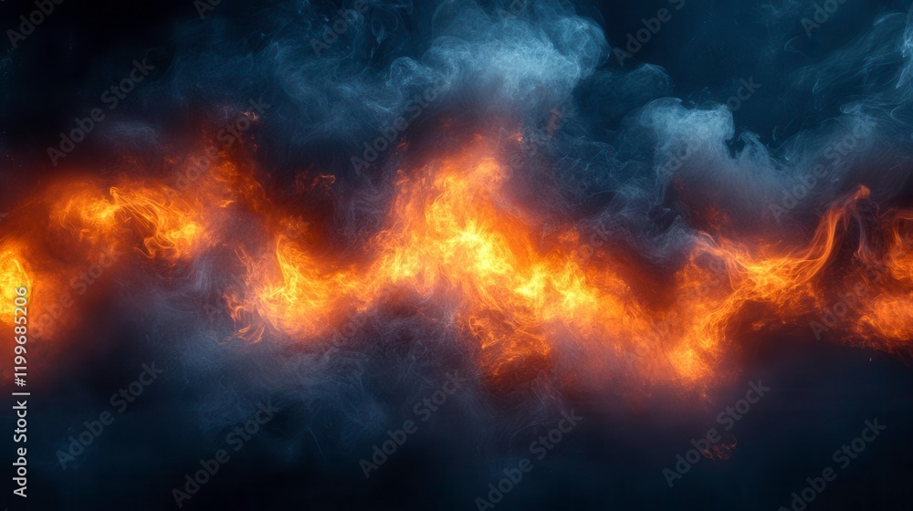 Poster a dynamic display of fiery orange flames contrasting against dark, billowing smoke, creating a drama