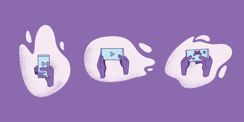 Hand in different positions using a smartphone for streaming and gaming