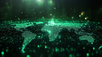 Obraz premium Glowing green digital world map.