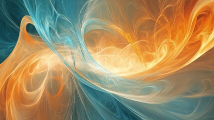 Fototapeta premium Abstract Orange and Blue Digital Wave Mesh Background with Flowing Lines and Dynamic Energy - Futuristic Technology Design