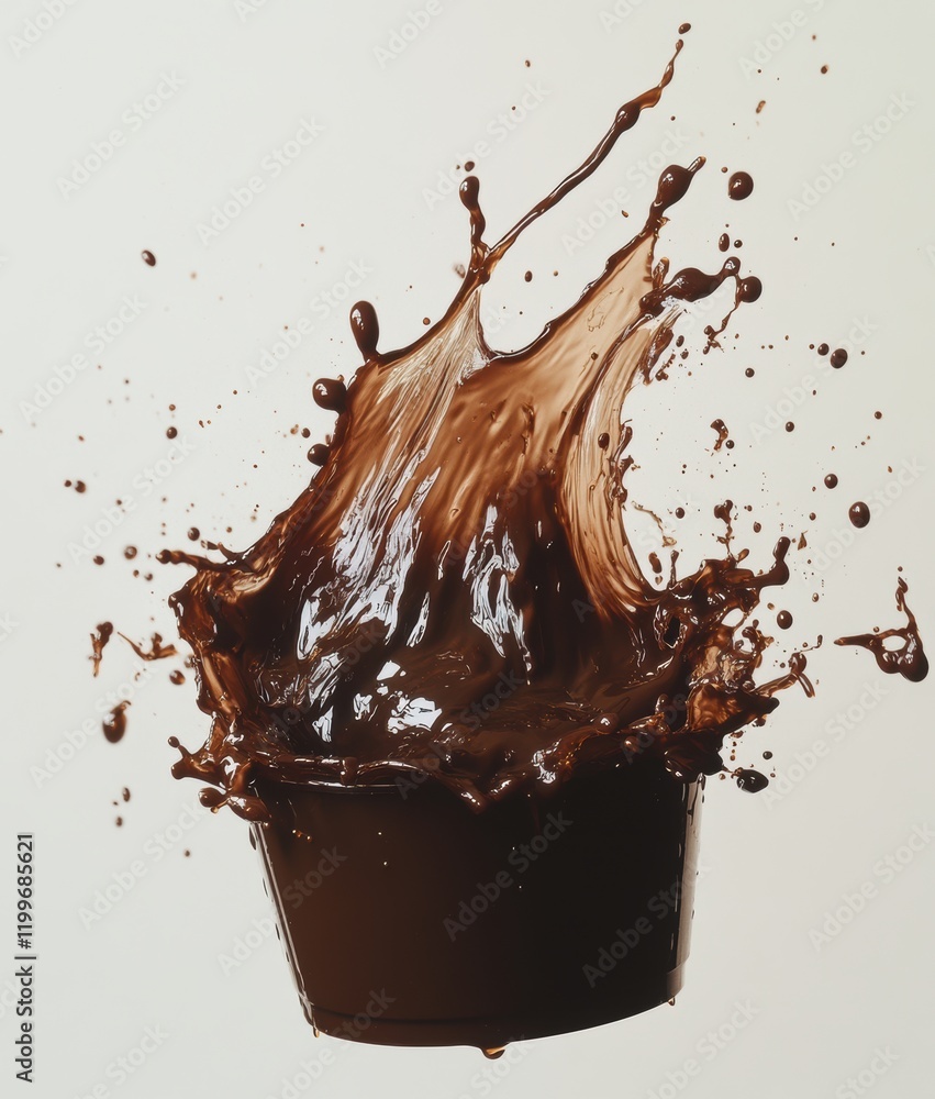 Aufkleber dynamic splash of rich chocolate from a container creating a stunning visual effect against a soft c