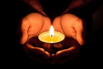 The gentle glow of a candle held in human hands symbolizes hope.