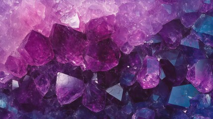 Fototapeta premium A vibrant close-up of purple and blue crystals, showcasing the intricate patterns and textures of amethyst and other gemstones.